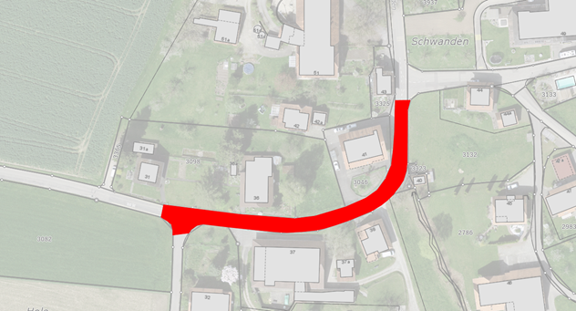 Rote Markierung = Belagseinbau mit Vollsperrung